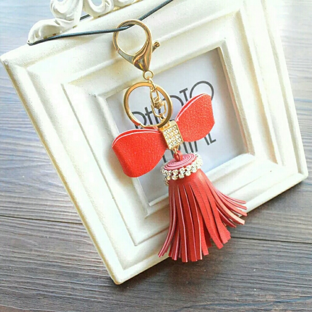 NEW VEGAN LEATHER TASSEL PURSE KEYCHAIN - Picture 1 of 2